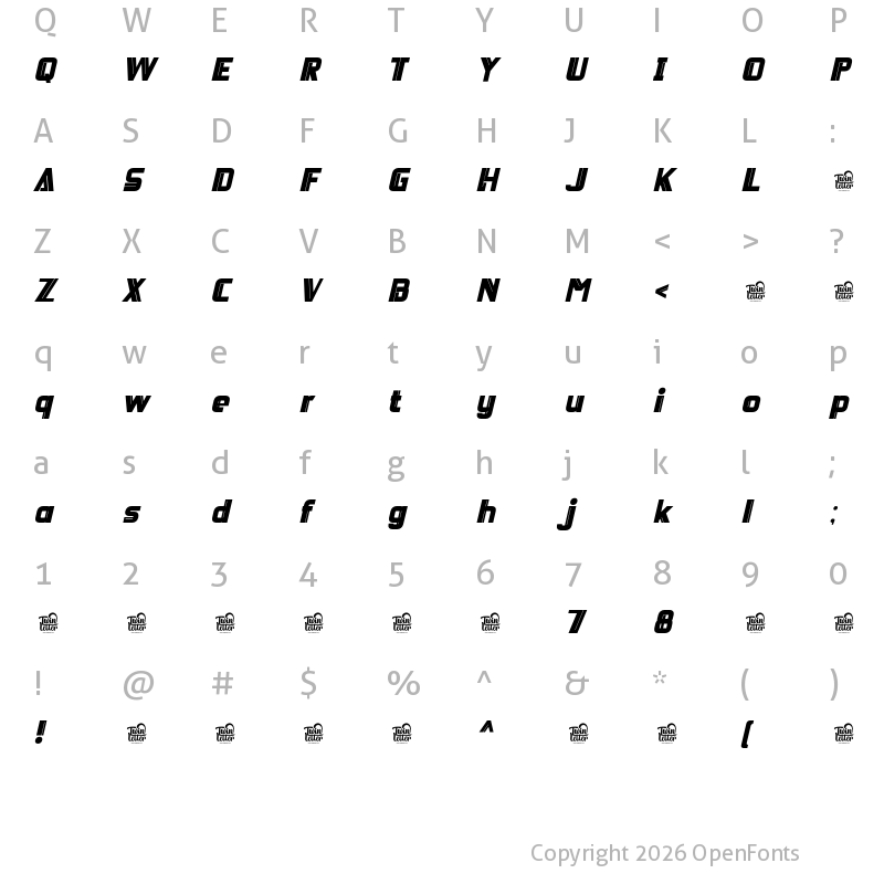 Character Map of DEICHO Black Slanted