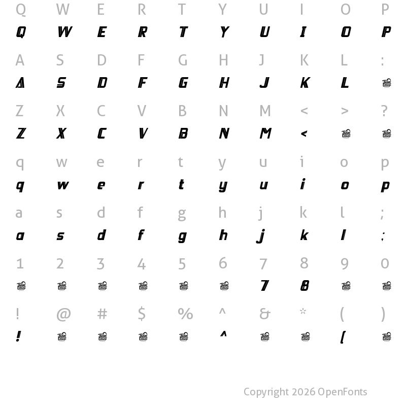 Character Map of DEICHO Bold Slanted