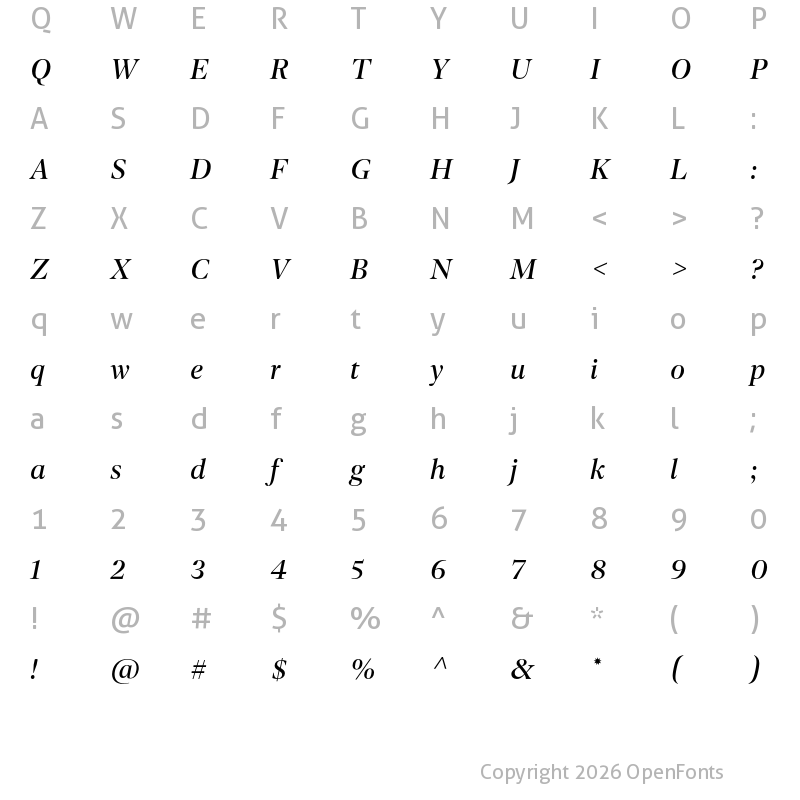 Character Map of Dejanire Headline Italic