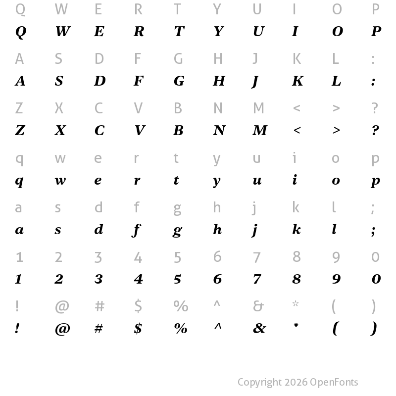 Character Map of Dejanire Text Bold Italic