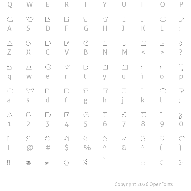 Character Map of DeLargeOutline regular