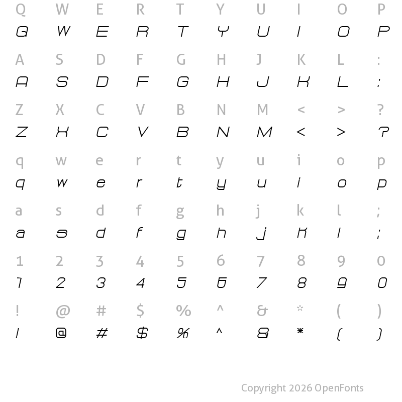 Character Map of Delaunay Book Italic Italic