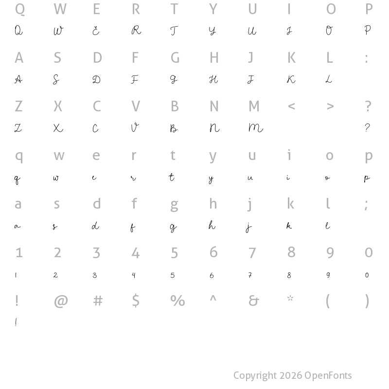 Character Map of Delhine Script