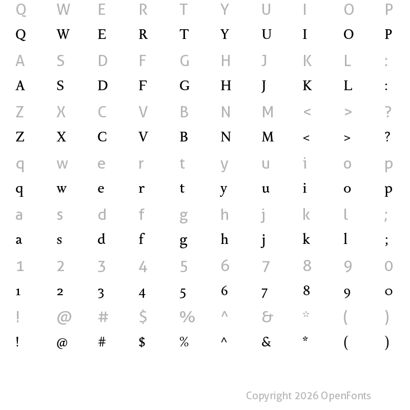 Character Map of Delicato Pro Medium