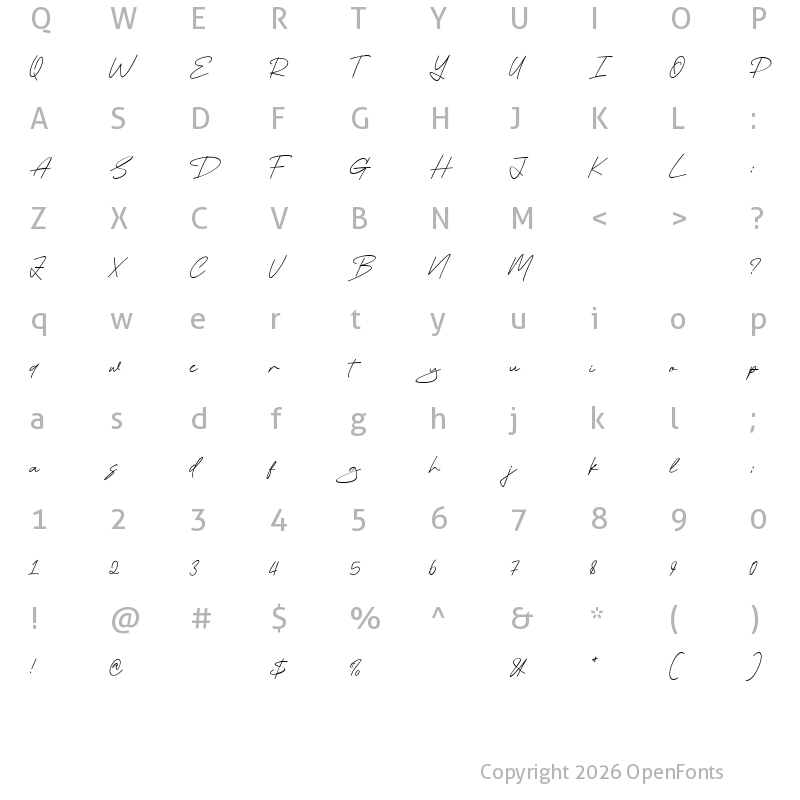Character Map of Delight Sunset Regular