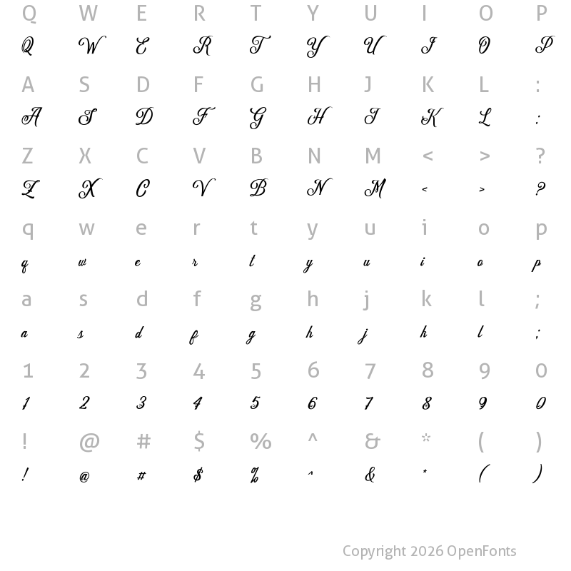 Character Map of Delighter Script Regular