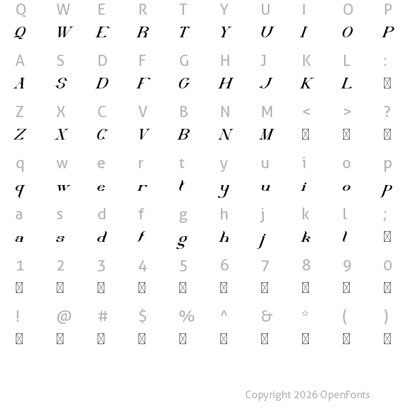 Character Map of Delith Demo Italic