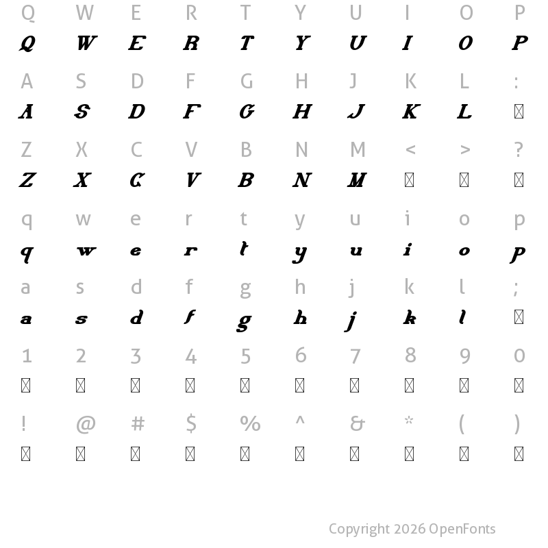 Character Map of Delith Demo Line Italic