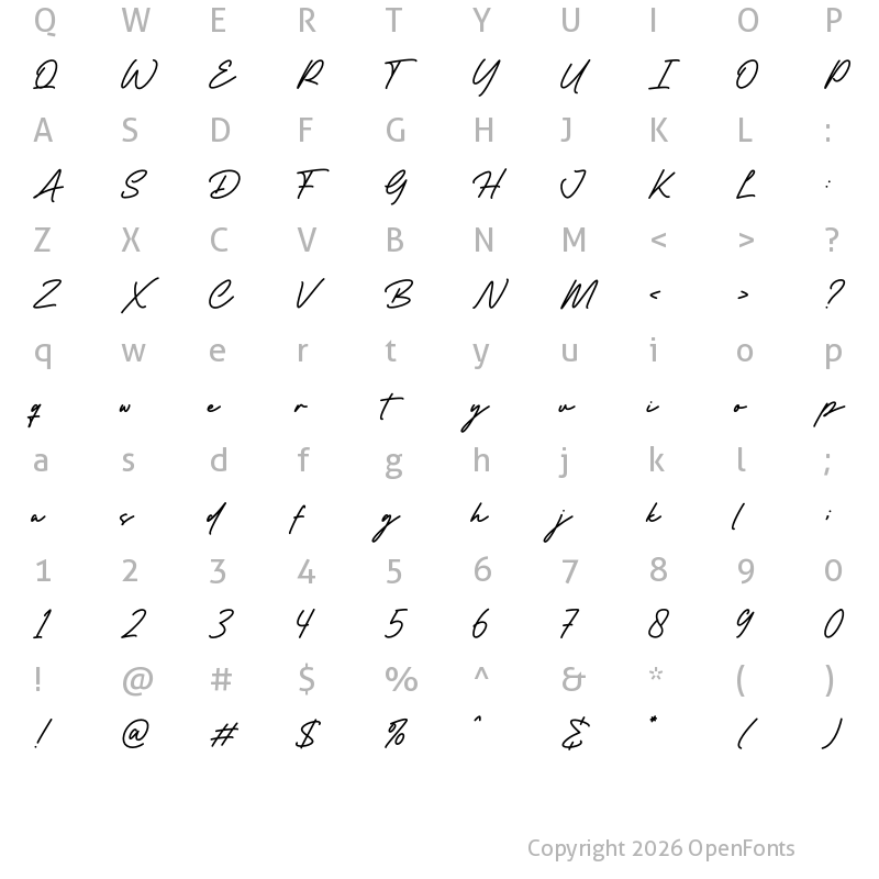 Character Map of Dellamor Regular
