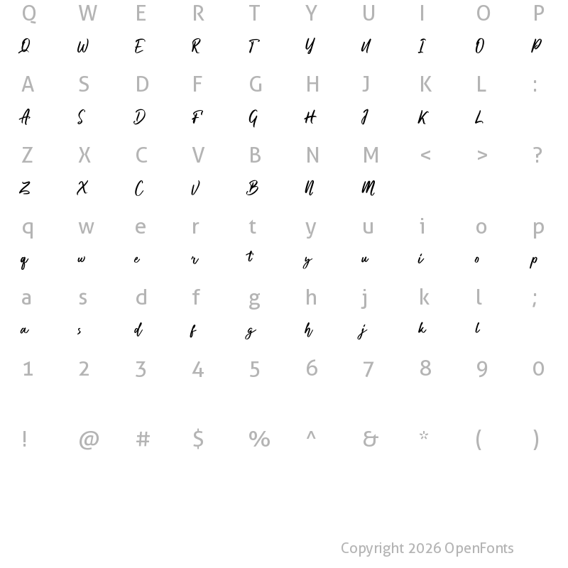 Character Map of Deloissta Free Regular