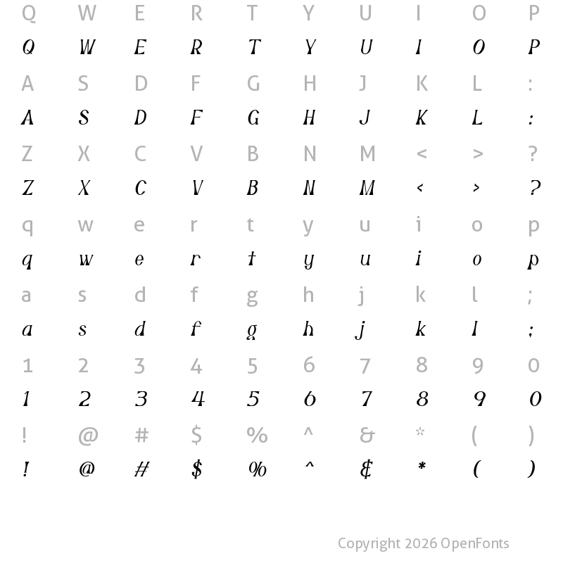 Character Map of Delphine Italic