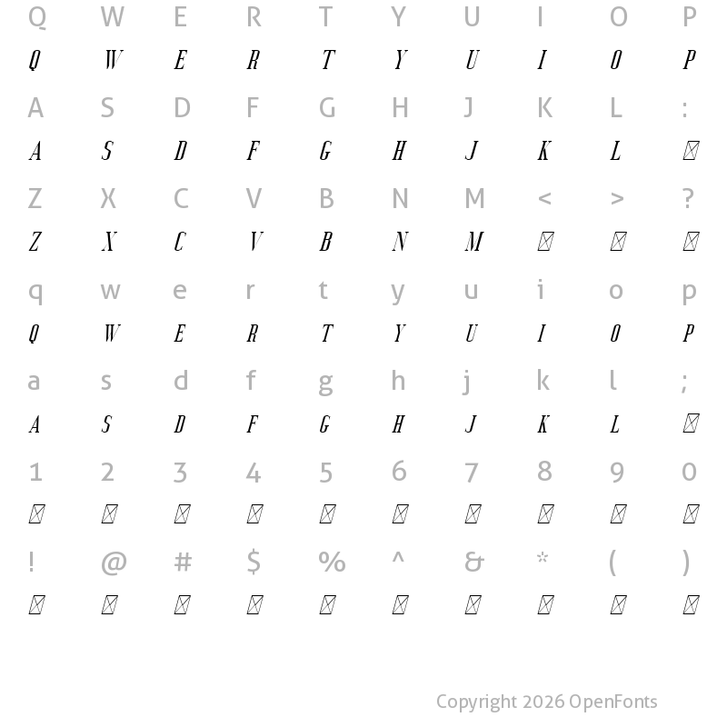 Character Map of Deluce Free Italic