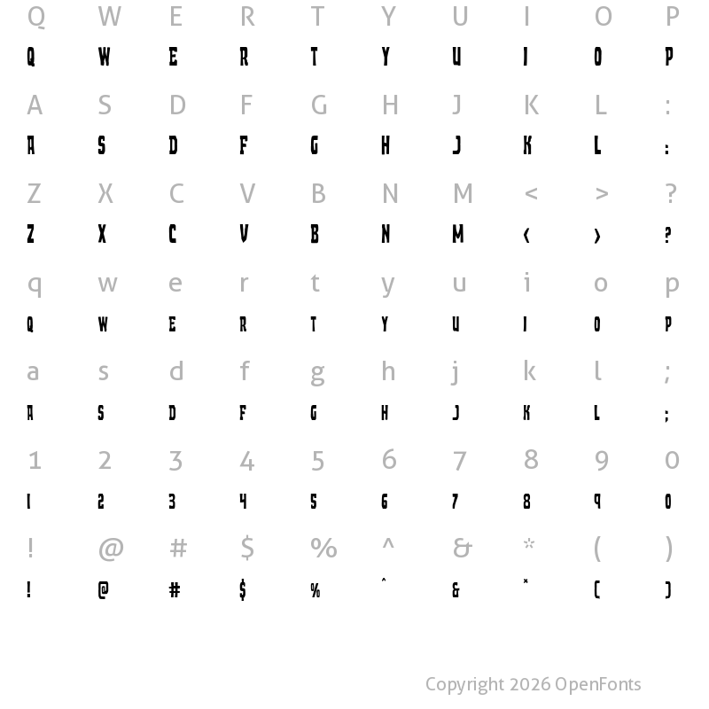 Character Map of Demon Priest Condensed Condensed