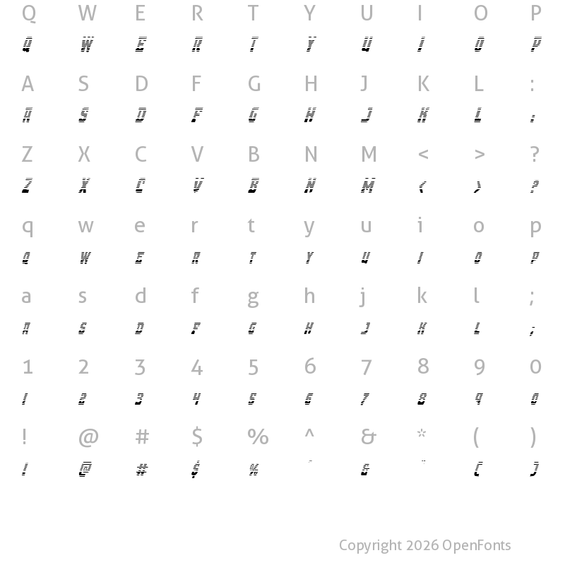 Character Map of Demon Priest Gradient Italic Italic