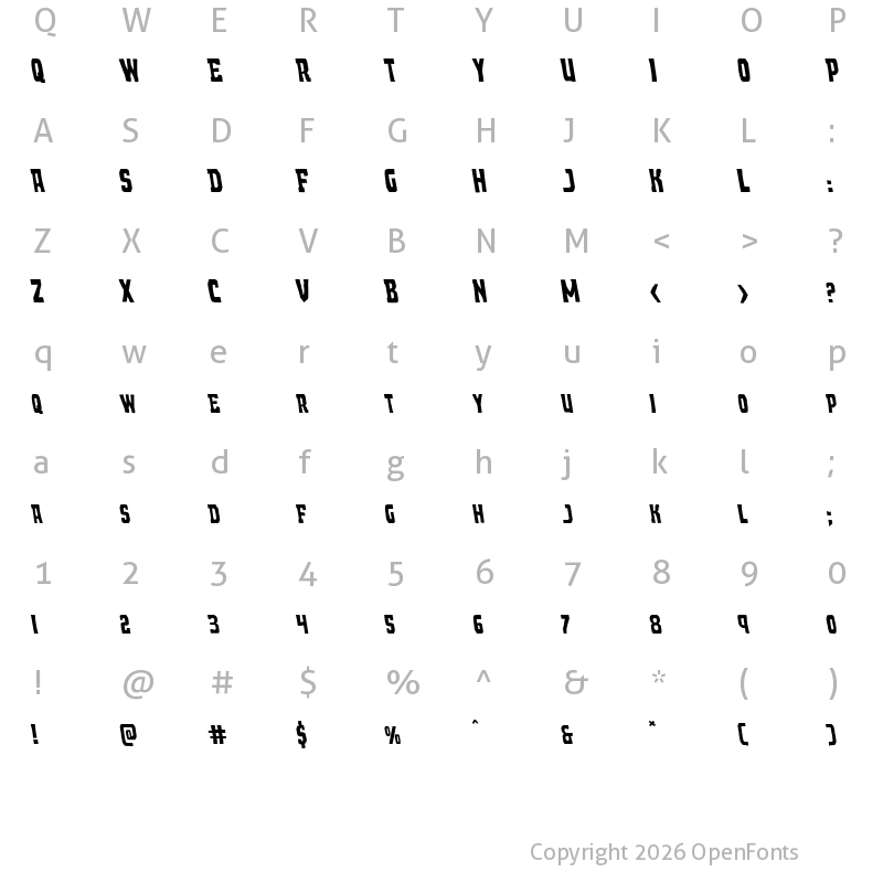 Character Map of Demon Priest Leftalic Italic