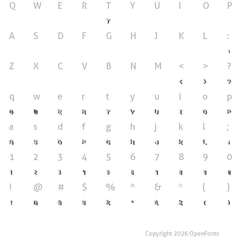 Character Map of DemonCubicBlockFont Shade Regular