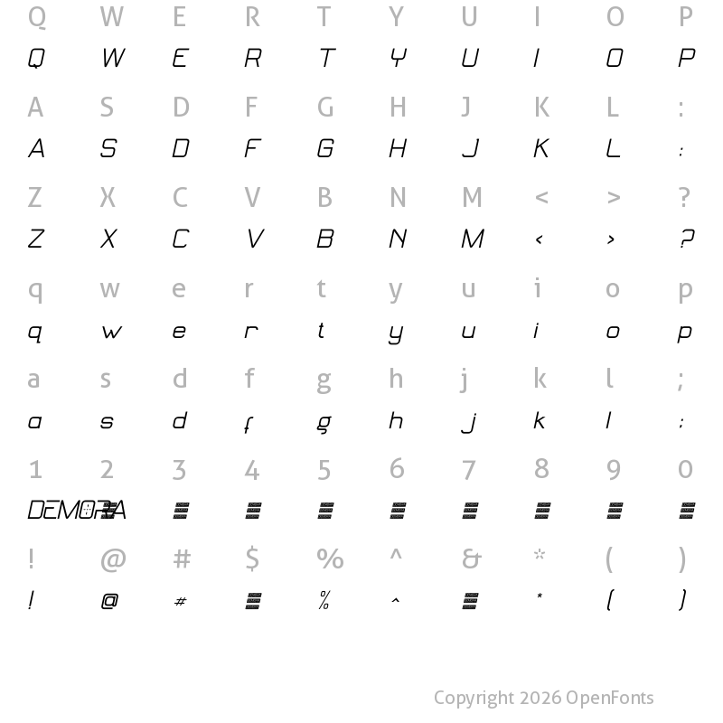 Character Map of DEMORA Italic