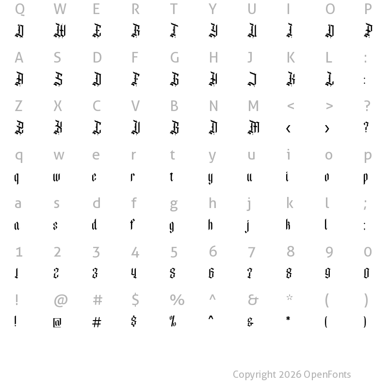Character Map of Denibas Sunset Regular