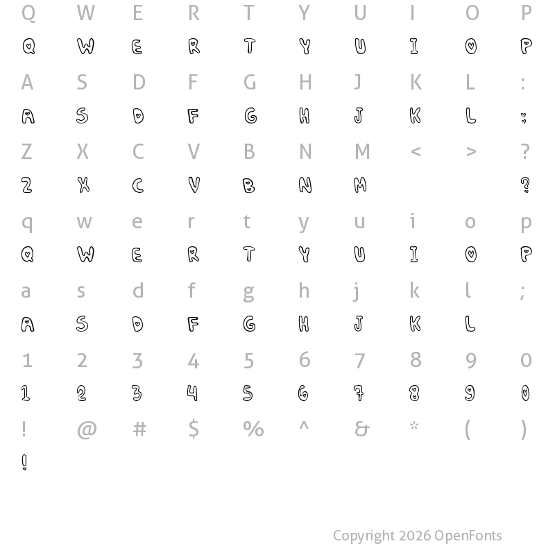 Character Map of Denne Puffy-Hearts Regular