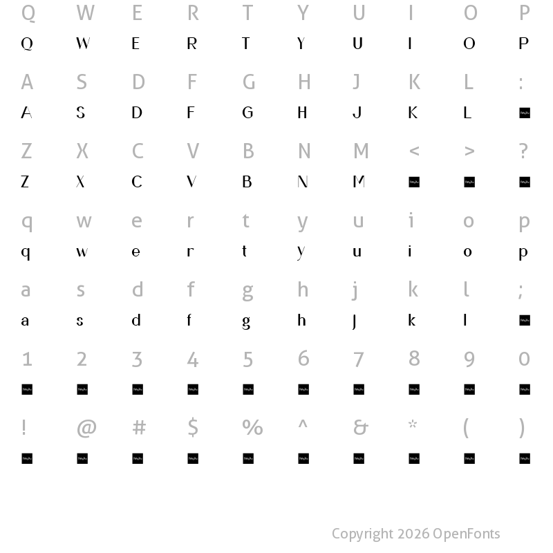 Character Map of Deranio Regular