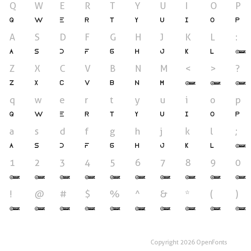 Character Map of Destia Demo Bold