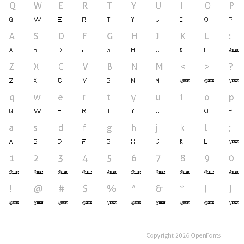 Character Map of Destia Demo Regular