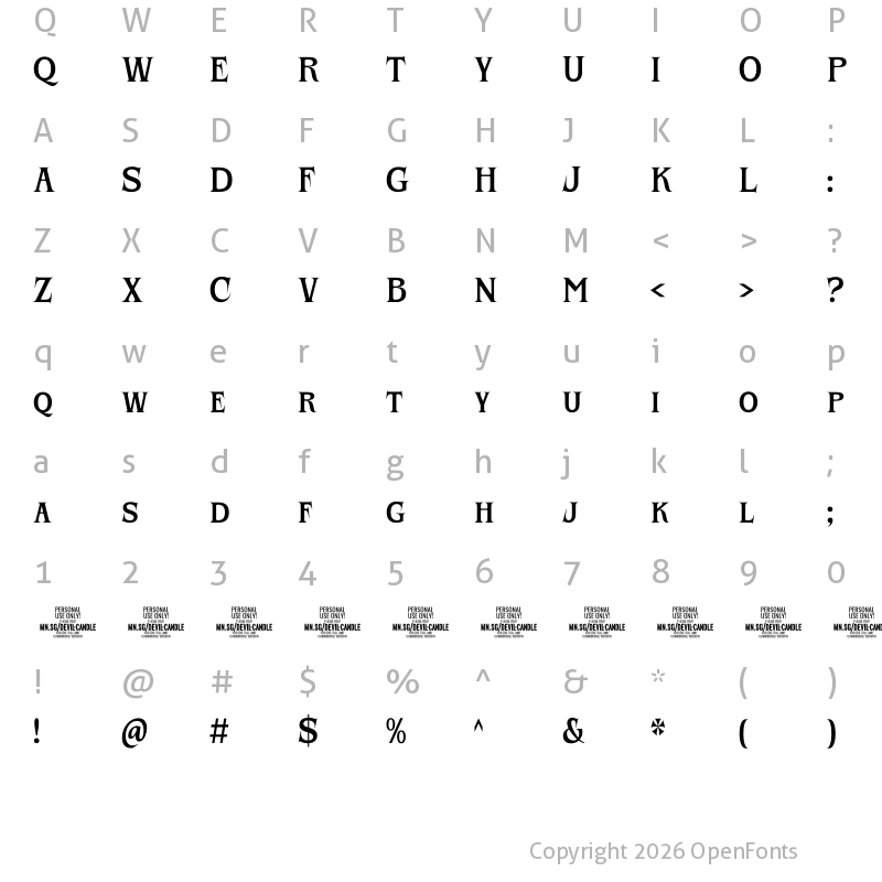 Character Map of Devil Candle Alt PERSONAL USE Regular