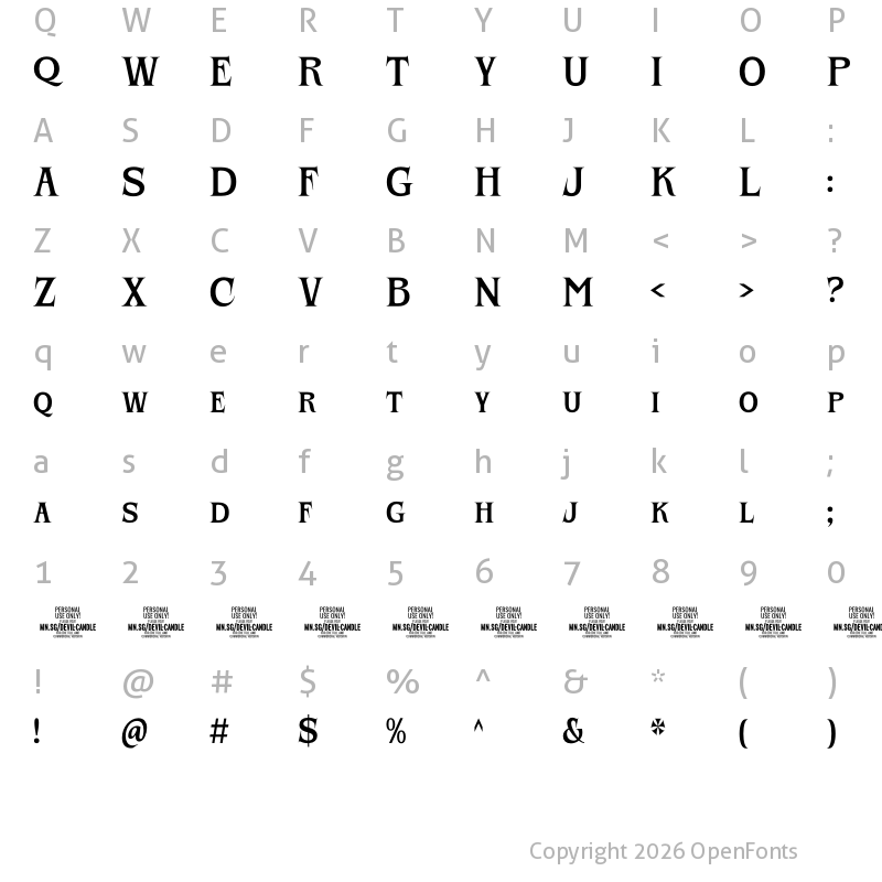 Character Map of Devil Candle PERSONAL USE Regular
