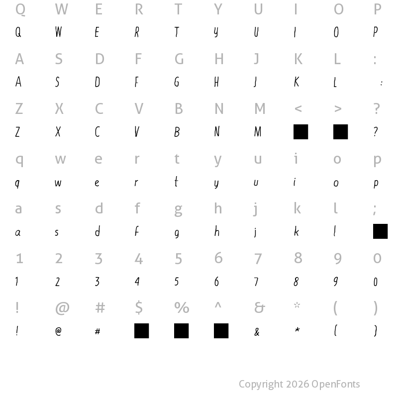 Character Map of DF Thin Regular