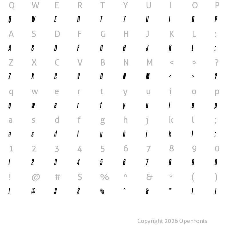 Character Map of Dharma Gothic M Bold Italic