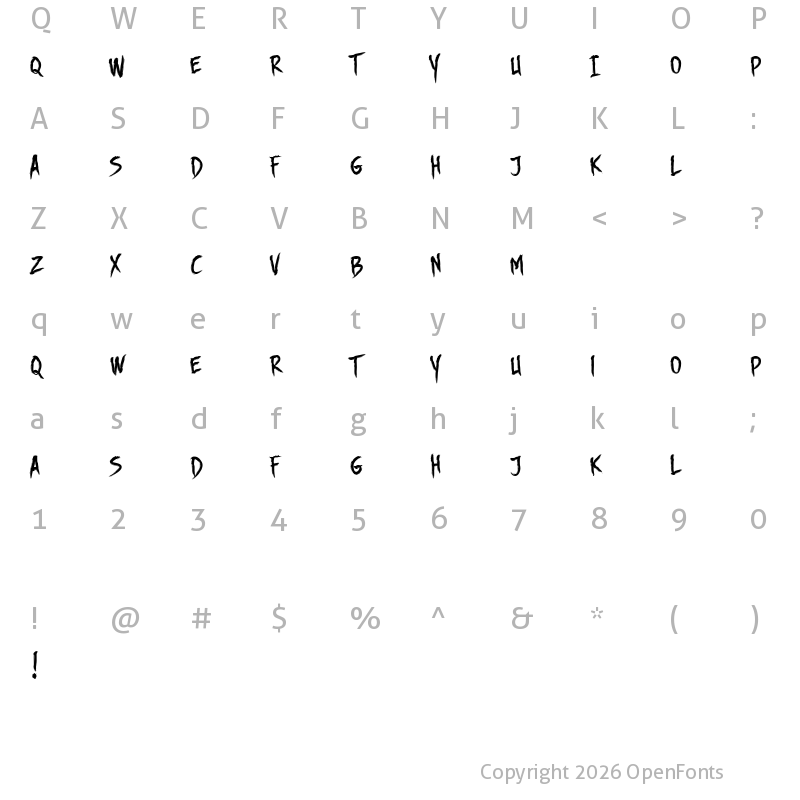 Character Map of DHF Story Brush Regular