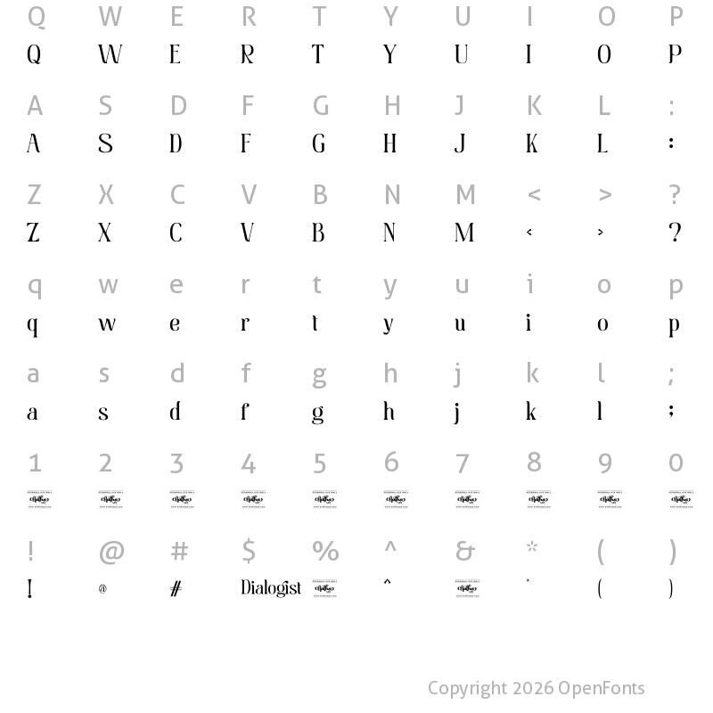 Character Map of Dialogist Personal Use Regular