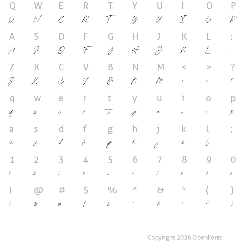 Character Map of Diamond Lady Demo Regular