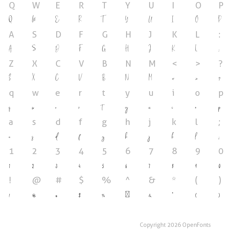Character Map of DianthaWocasta Script