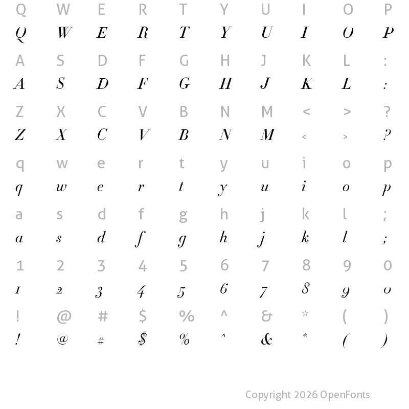 Character Map of Didot Medium Italic
