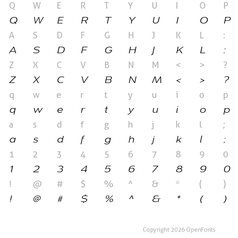 Character Map of Dienstag Regular Italic