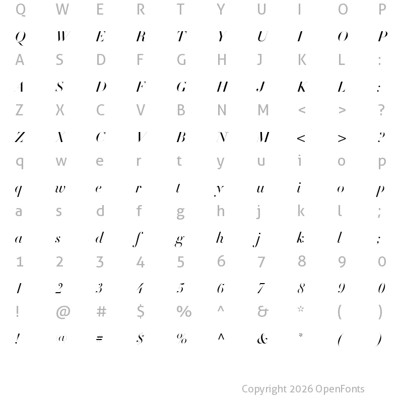 Character Map of DietDidotTitleW03-Italic Regular