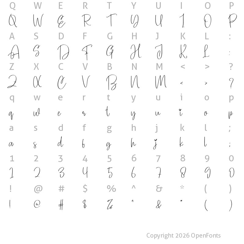 Character Map of Digital Paper Regular