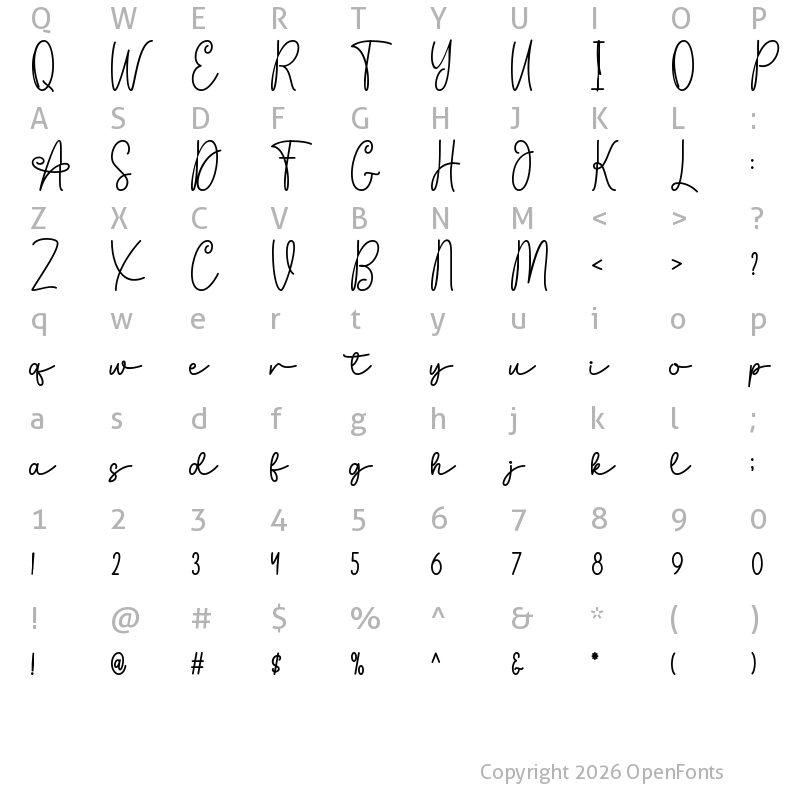 Character Map of Dimaya Regular