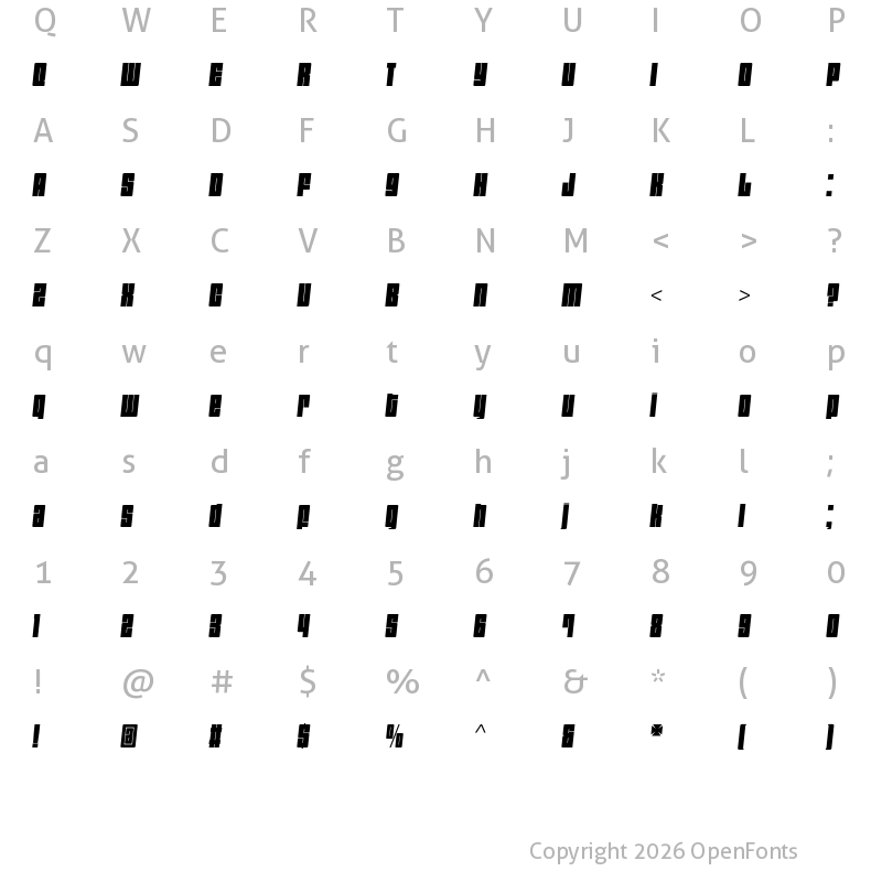 Character Map of Dimensions 700I