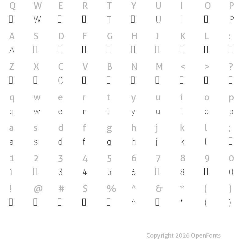 Character Map of DINNextStencil-UltraLight ?