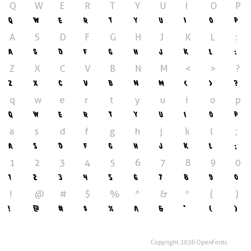 Character Map of Dire Wolf Rotaleft Italic