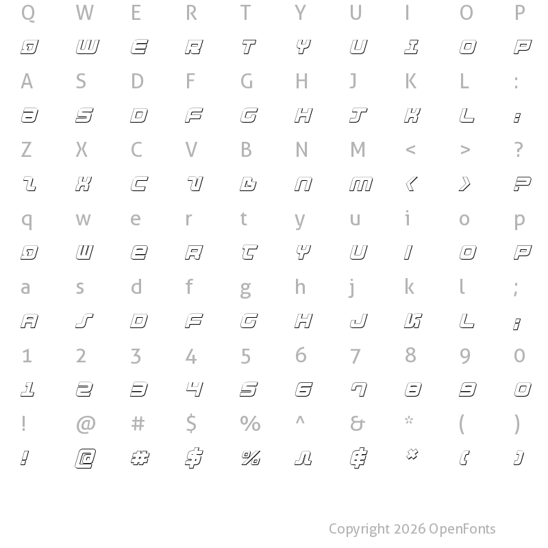Character Map of Direktor 3D Italic Italic