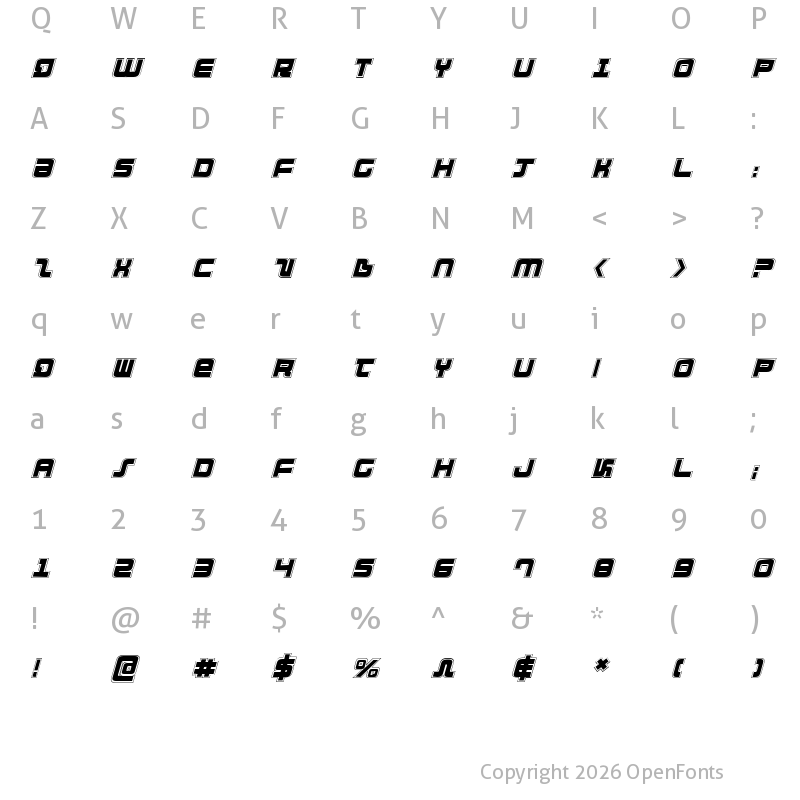 Character Map of Direktor Academy Italic Italic