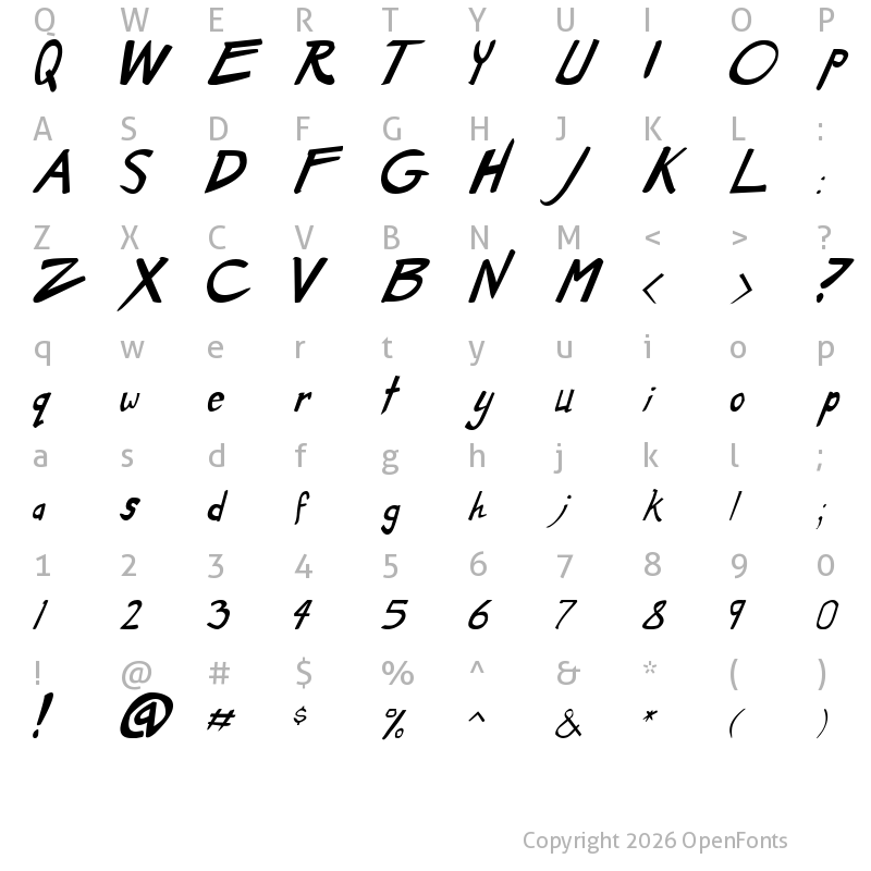 Character Map of Dirty Duo Bold Italic