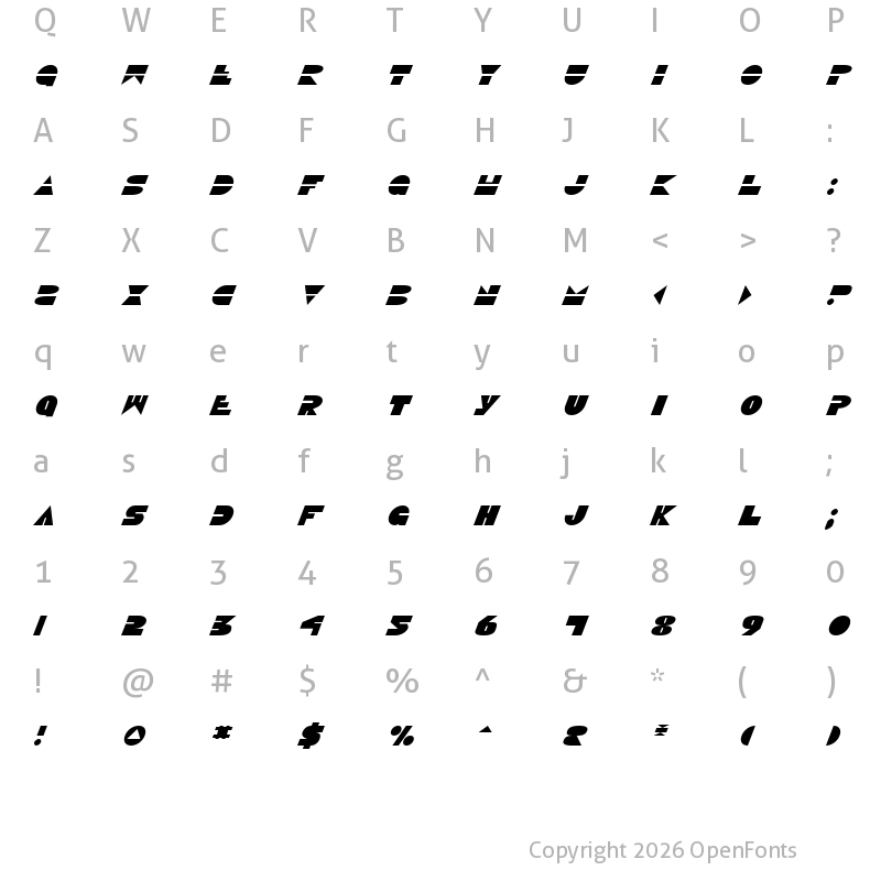 Character Map of Disco Duck Italic Italic
