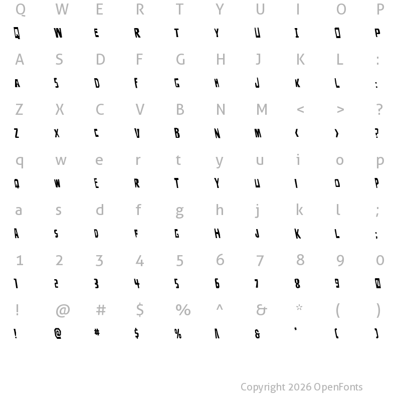 Character Map of Disturbia Semi-Leftalic Regular