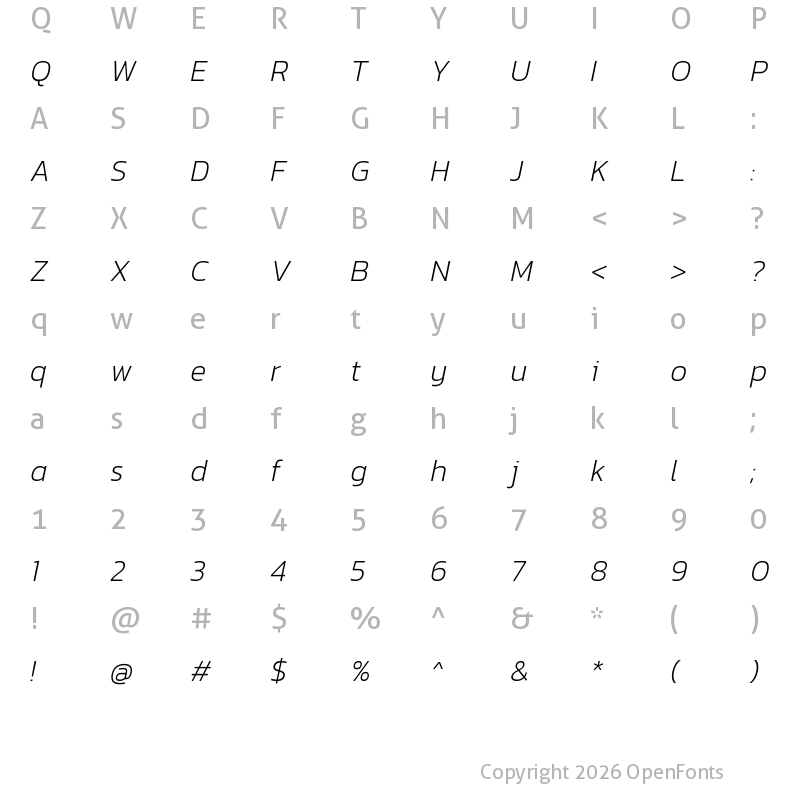 Character Map of Dizhitl ExtraLight Italic