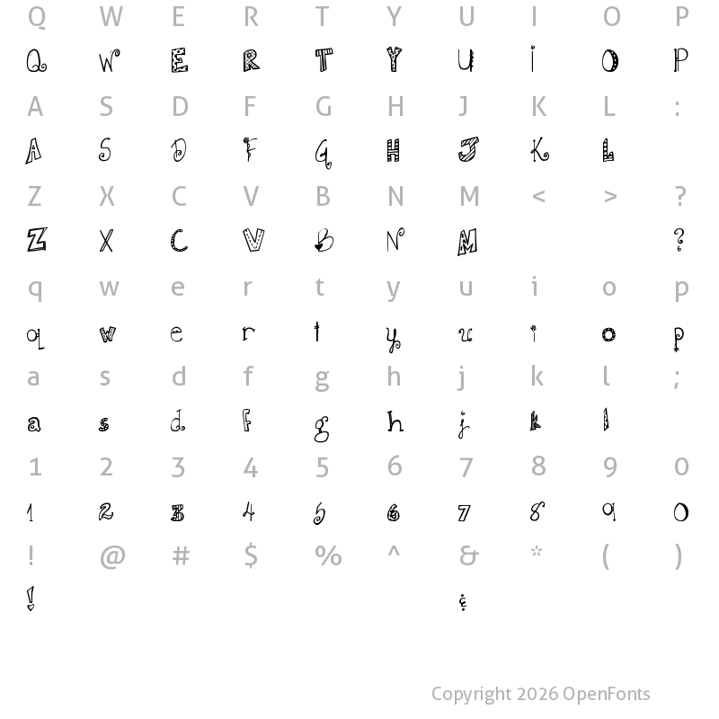 Character Map of DJB Doodlie Beans Regular