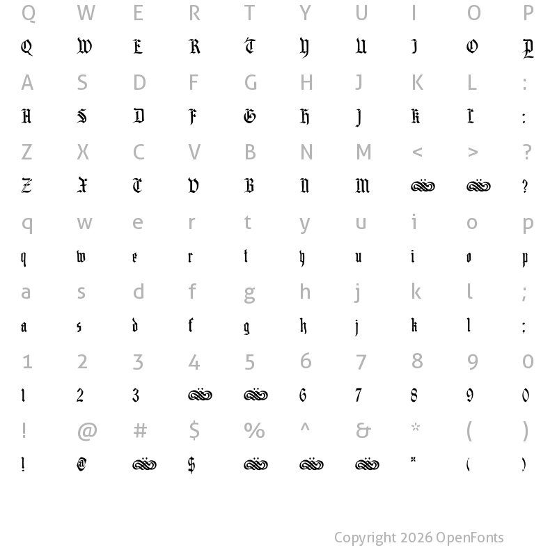 Character Map of DK Blackminster Regular